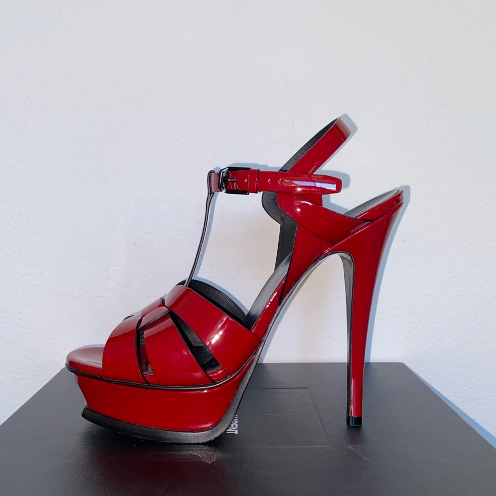 Saint Laurent Tribute 105 Sandal Red Leather US8